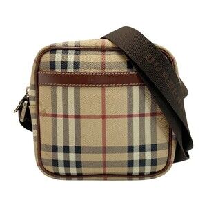 Burberry Nova Check Shoulder Bag Beige Tan Shadow Black Horse Leather
